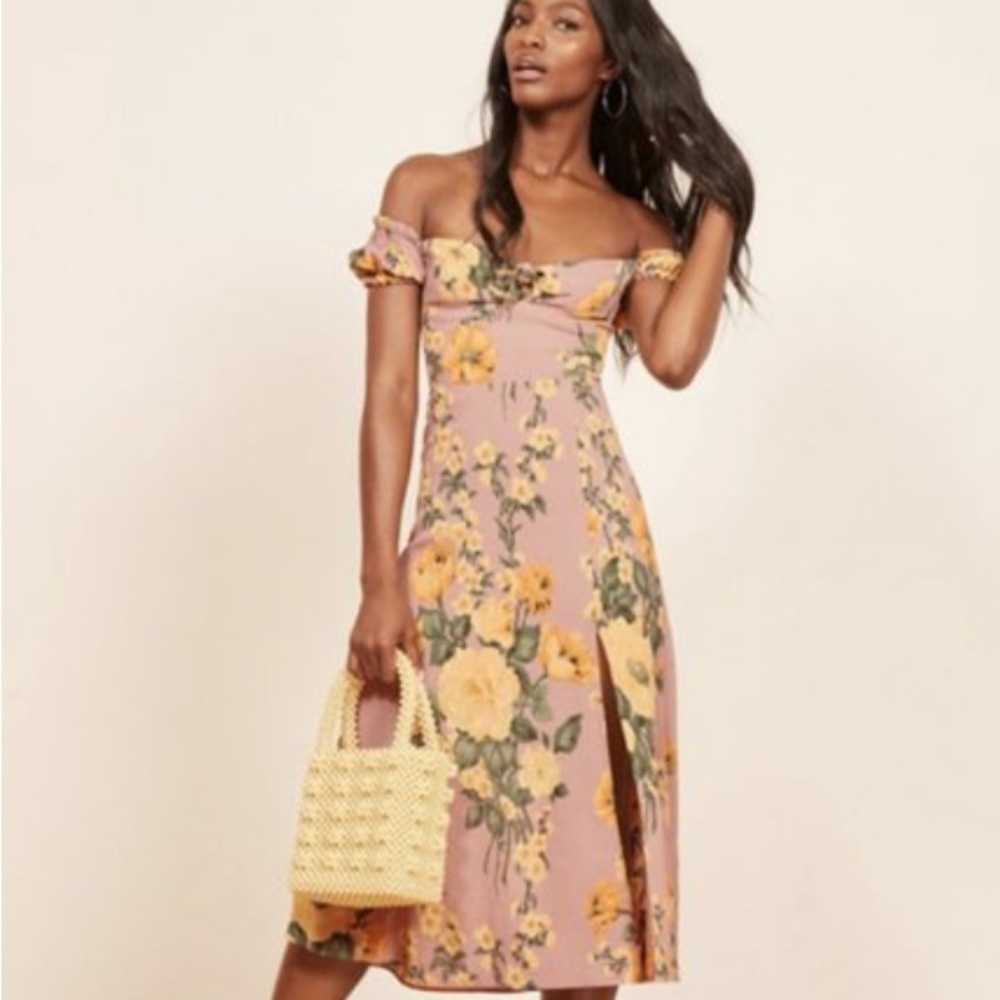 REFORMATION Floral Print Midi Length Dress